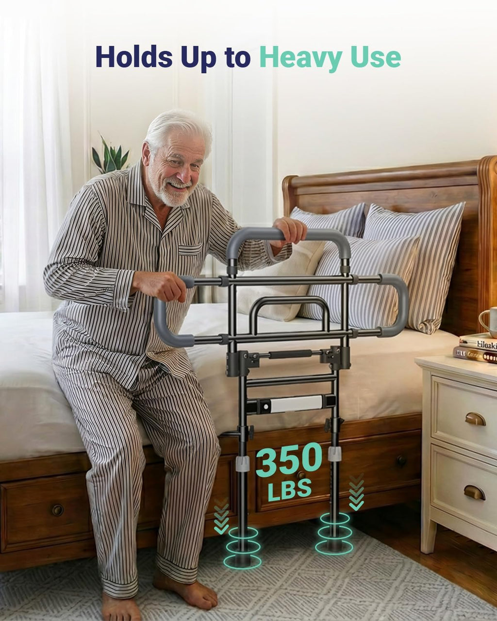 Bed Rails for Elderly Adults Safety, 180° Foldable Bed Rail with Adjustable Height & Width, 350lb Load, Extra-High