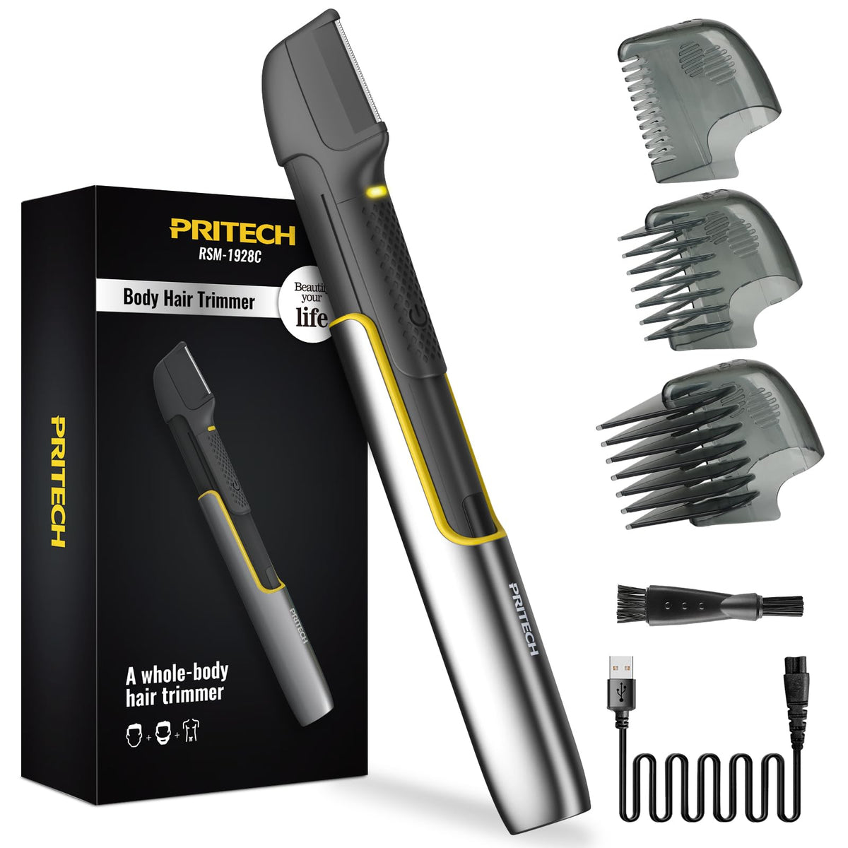 Body & Pubic Hair Trimmer for Men Electric Back Shaver for Men