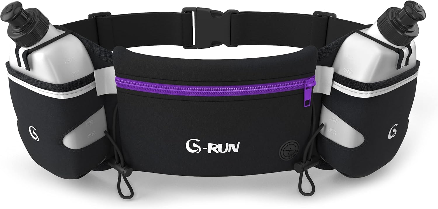 Hydration Running Belt with Bottles - Water Belts for Woman and Men - iPhone Belt for Any Phone Size - Fuel Marathon