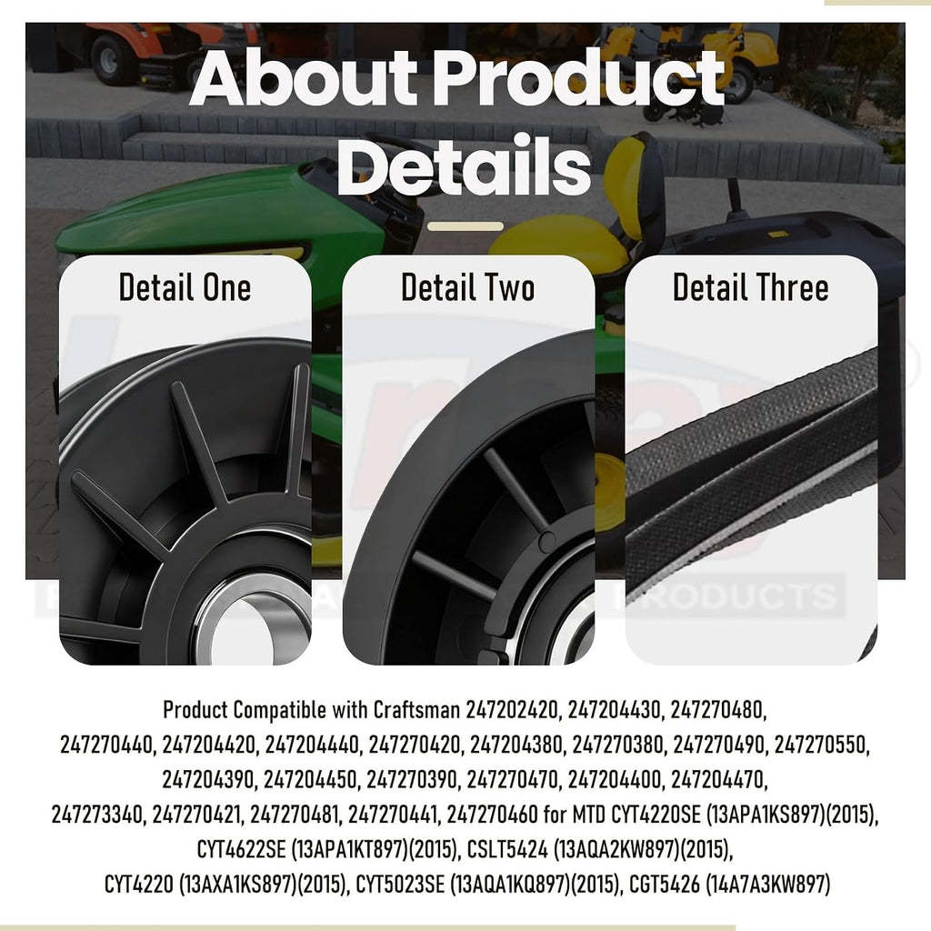 756-05024 V Idler Pulley & 756-05032 Flat Idler Pulley & 754-05027 (1/2" X 91") Tractor Drive Belt Compatible with Cub Cadet Mtd Gt50 Gt54 Lt42 Gt Xt1 Xt2 Zt1 Zt2