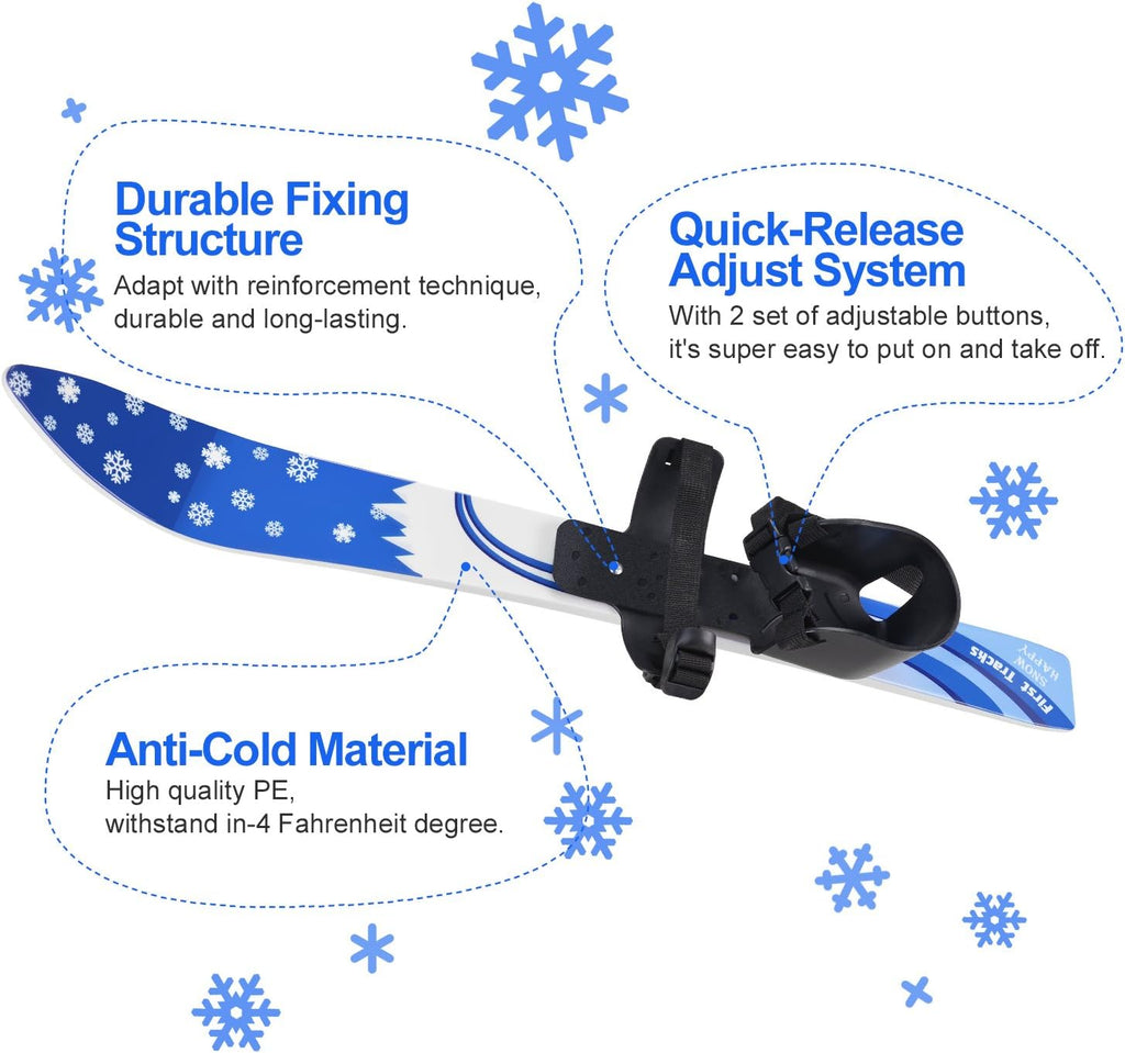 Kid's Beginner Snow Skis and Poles, Low-Resistant Ski Boards for Age 4 and Under, Lightweight, Sturdy and Safe, Blue