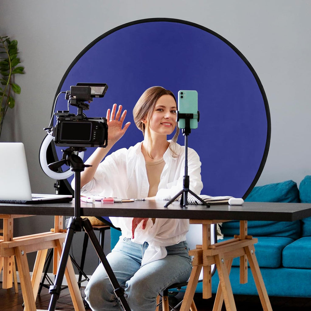 1 Pc Blue Screen Backdrop 43 in / 110 cm Diameter Foldable Portable Photography Background Green Screen Chroma Key