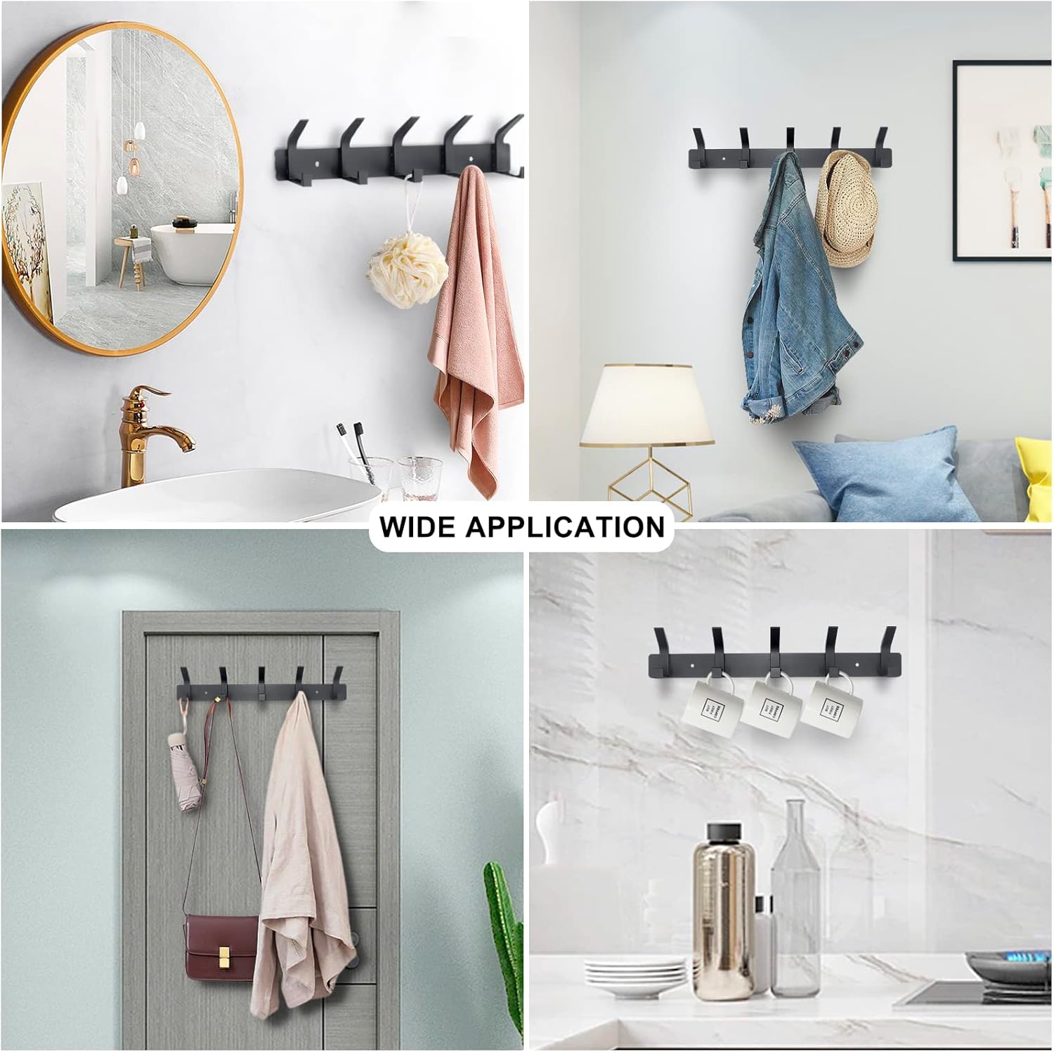 Coat Rack Wall Mounted,5 Coat Hooks for Hanging Coats,Heavy Duty Metal Double Hook Rack Hook Rail,Coat Rack with
