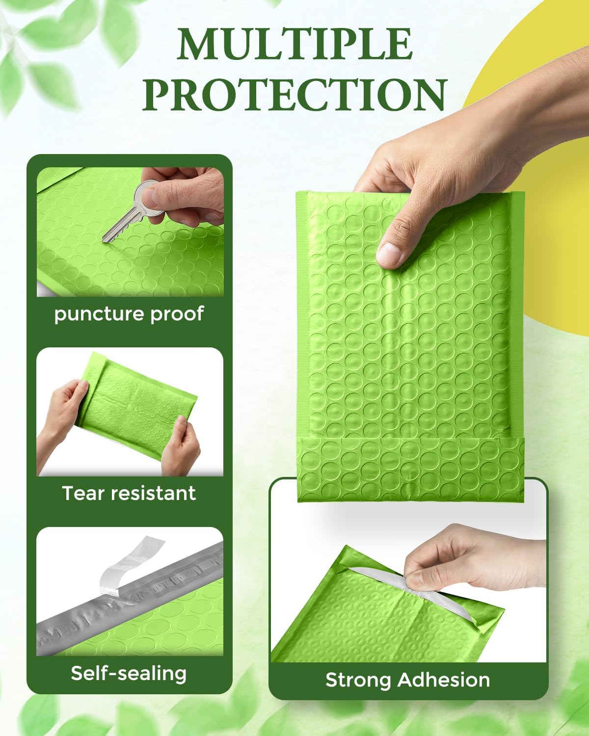 Green Bubble Mailers 4x8 100 Pack, Self Seal Padded Envelopes