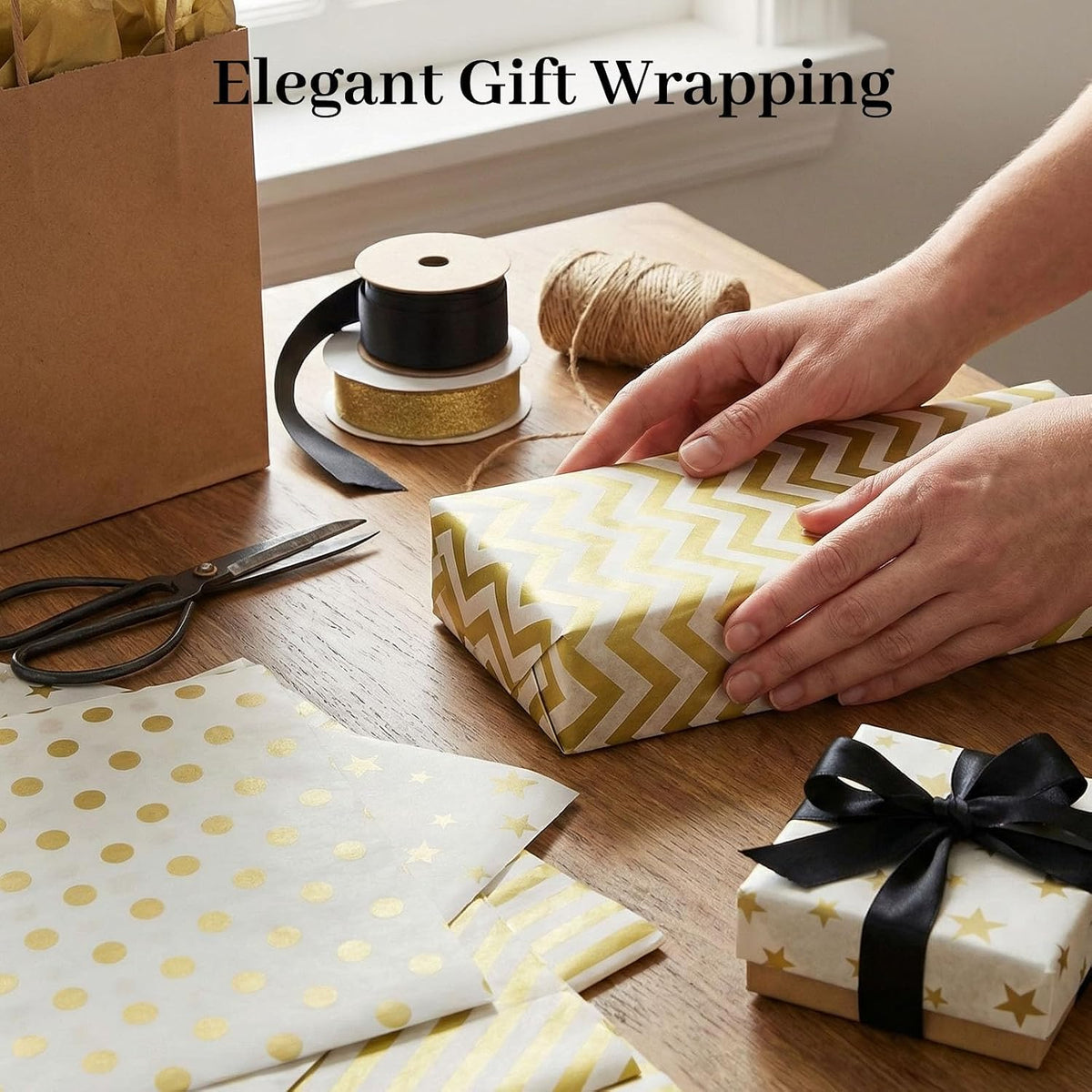 White and Gold Tissue Paper 100 Sheets, 20 X 14 inch for Gift Bags