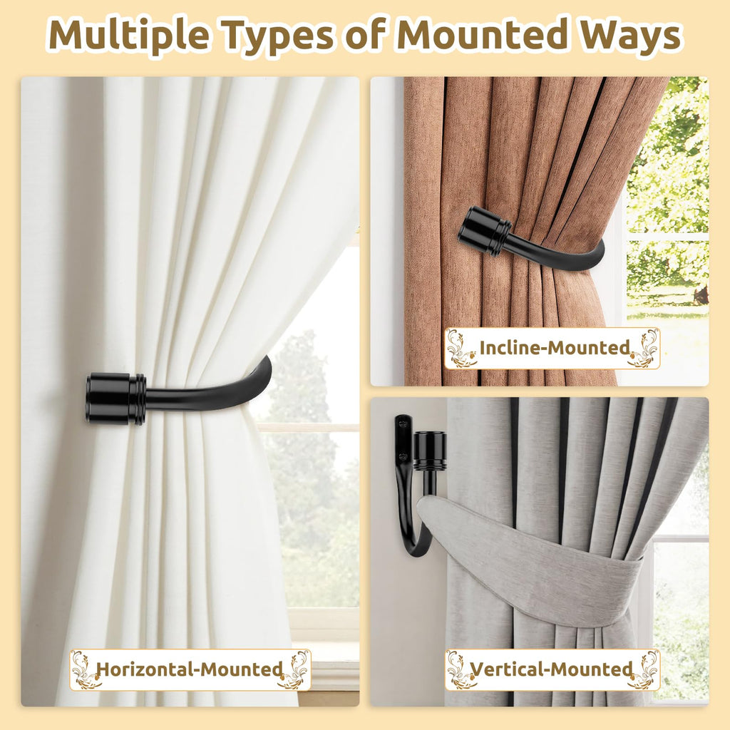 Curtain Holdbacks 2 Pack for Windows, Black(1 Pair/2 Pack), Small