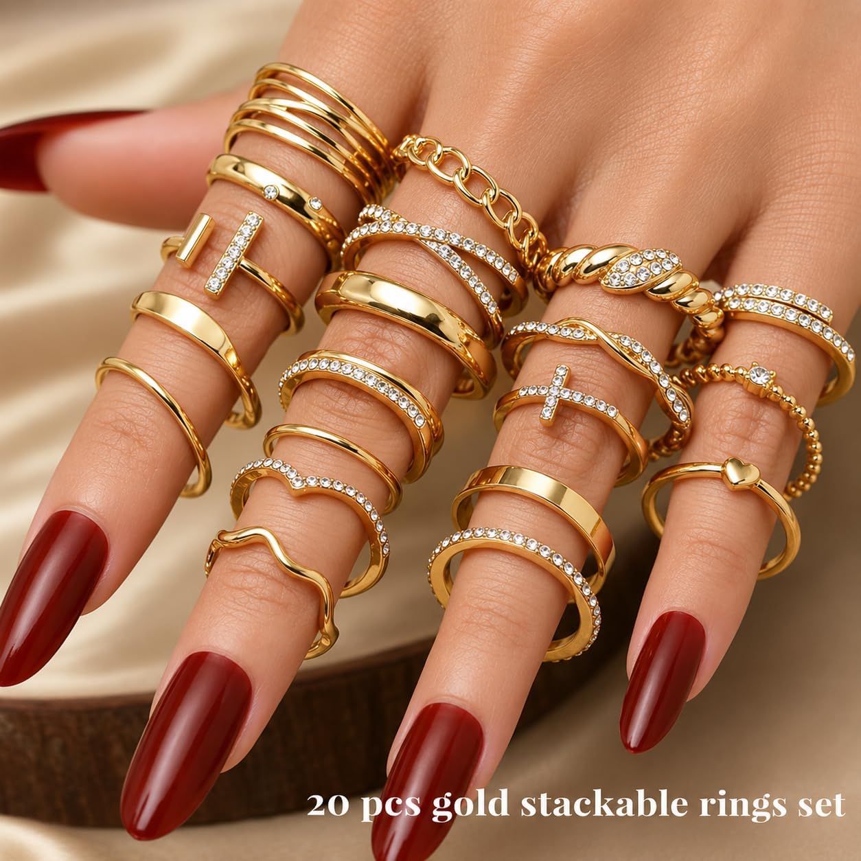 20Pcs Stackable Rings for Women, Gold Black Silver Knuckle Ring Set, Dainty Chunky Statement Rings for Daily Wear