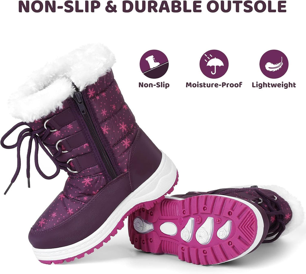 Kids Girls Insulated Fur Winter Warm Snow Boots Toddler/Little Kid | Water-Resistant,Side Zipper,Thick Warm