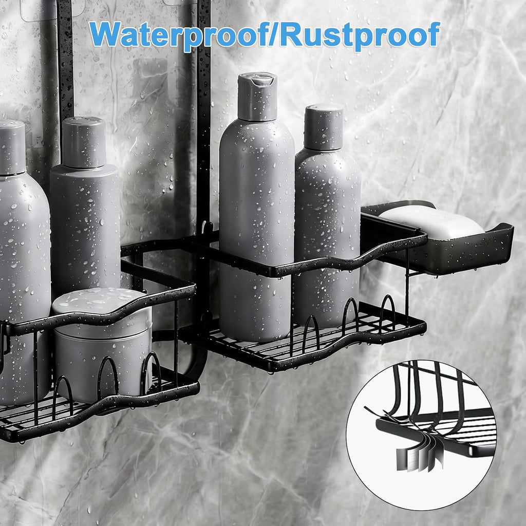 Shower Caddy Hanging Organizer Over Showerhead, Rustproof Black | 2-Tier No-Drill Hanging Shower Organizer with