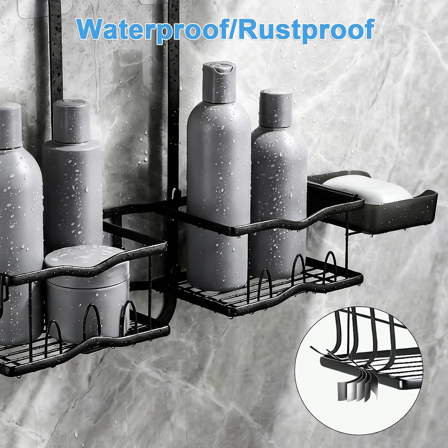 Shower Caddy Hanging Organizer Over Showerhead, Rustproof Black | 2-Tier No-Drill Hanging Shower Organizer with