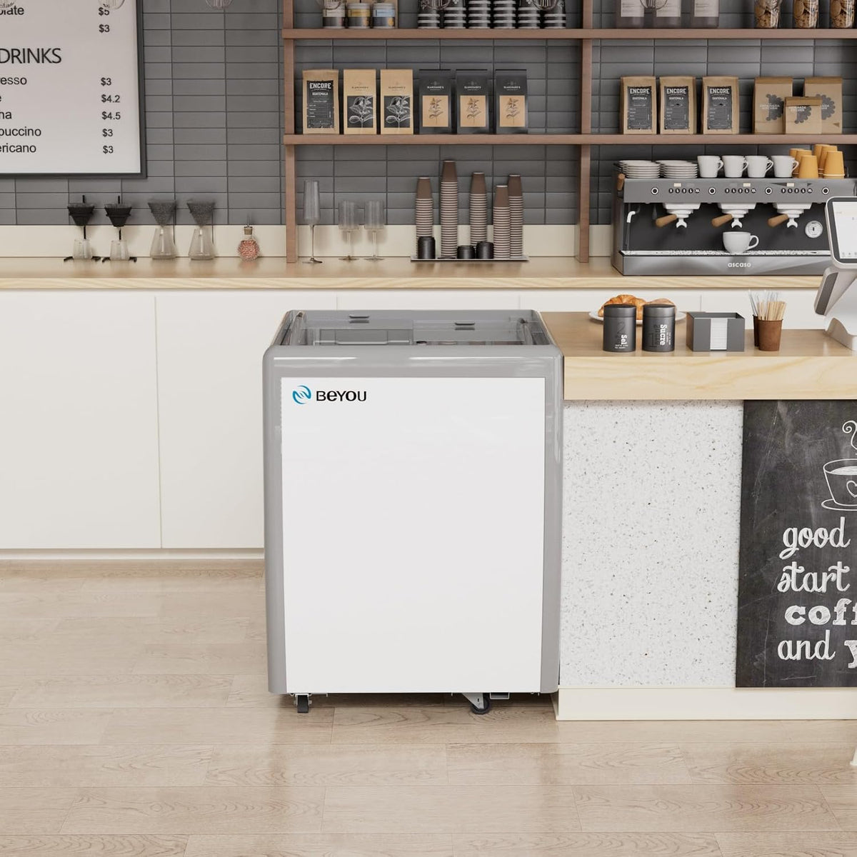 Commercial Ice Cream Freezers with Display Glass Top 5.6 Cu.ft