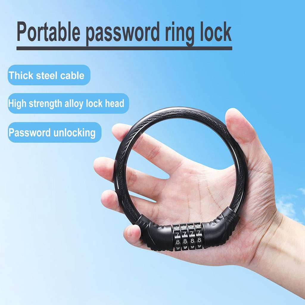Bike Lock Cable, Heavy Duty Anti Theft Bicycle Lock Chain Portable Code Lock Cable Combo Bike Locks, 4 Digit Security
