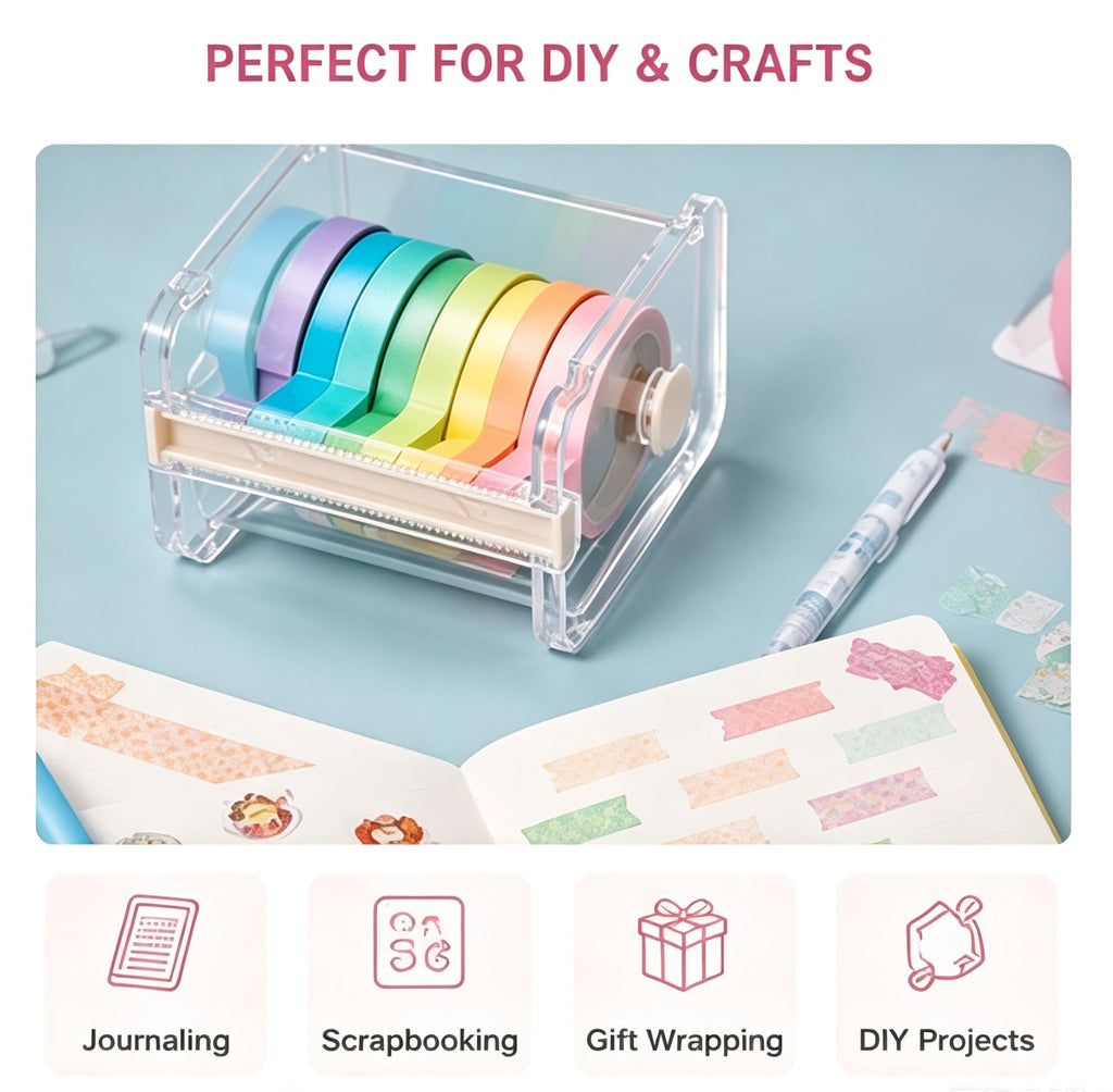 Transparent Visible Washi Packaging Tape Dispenser Cutter Roll