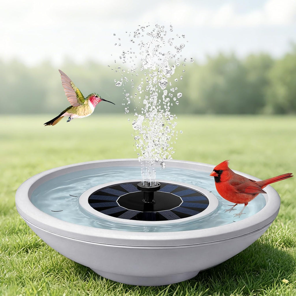 Solar Bird Bath Fountain, 12.5" Gray Bowl with 6 Nozzles for Outdoors