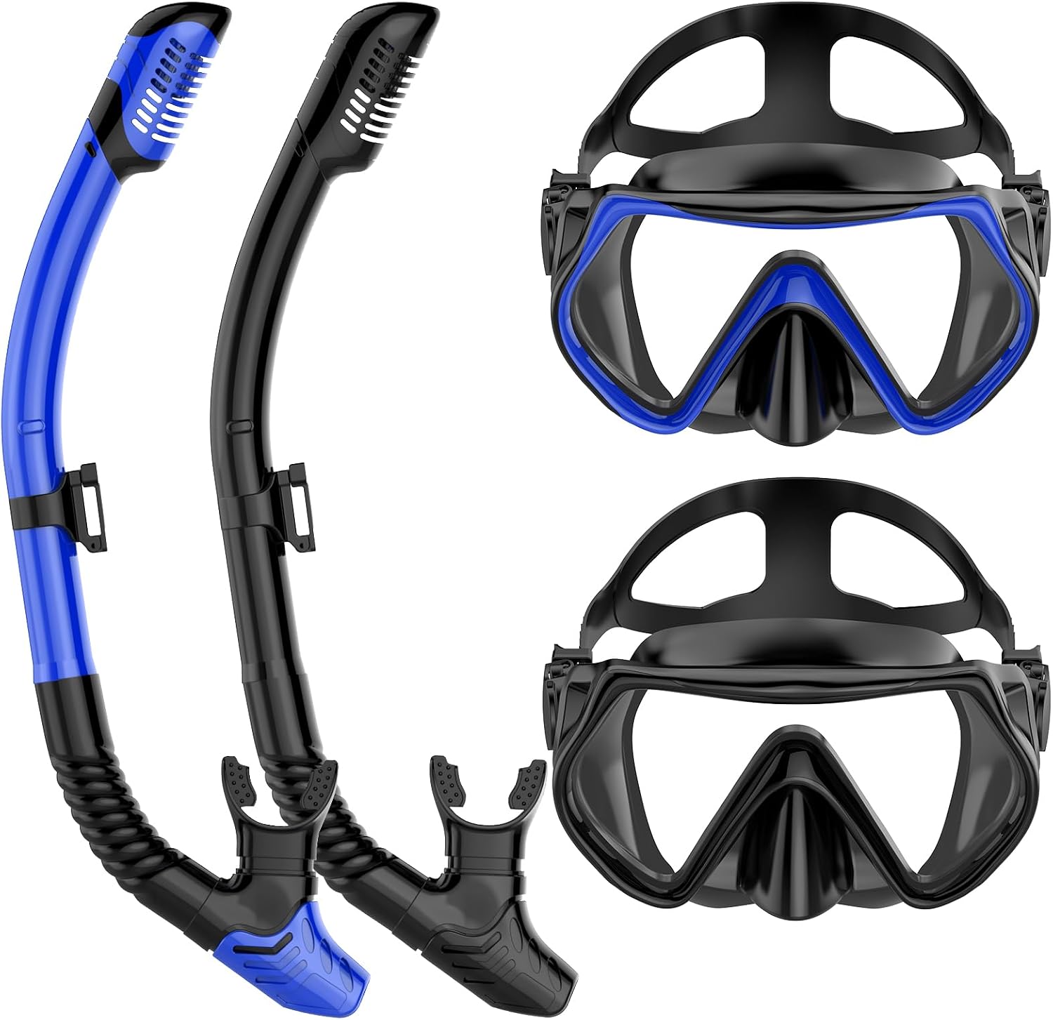 Snorkeling Gear for Adults, Adult Snorkel Mask Set Scuba Diving Dry-Top, Swimming Goggles w/Nose Cover, HD Tempered