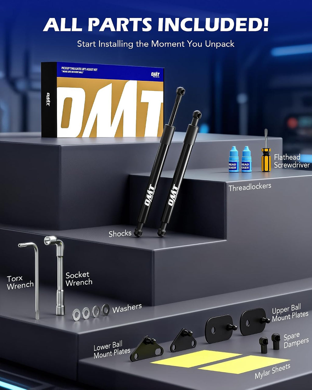 OMT Tailgate Assist Shock Absorbers Compatible with 2015-2026 Ford F150