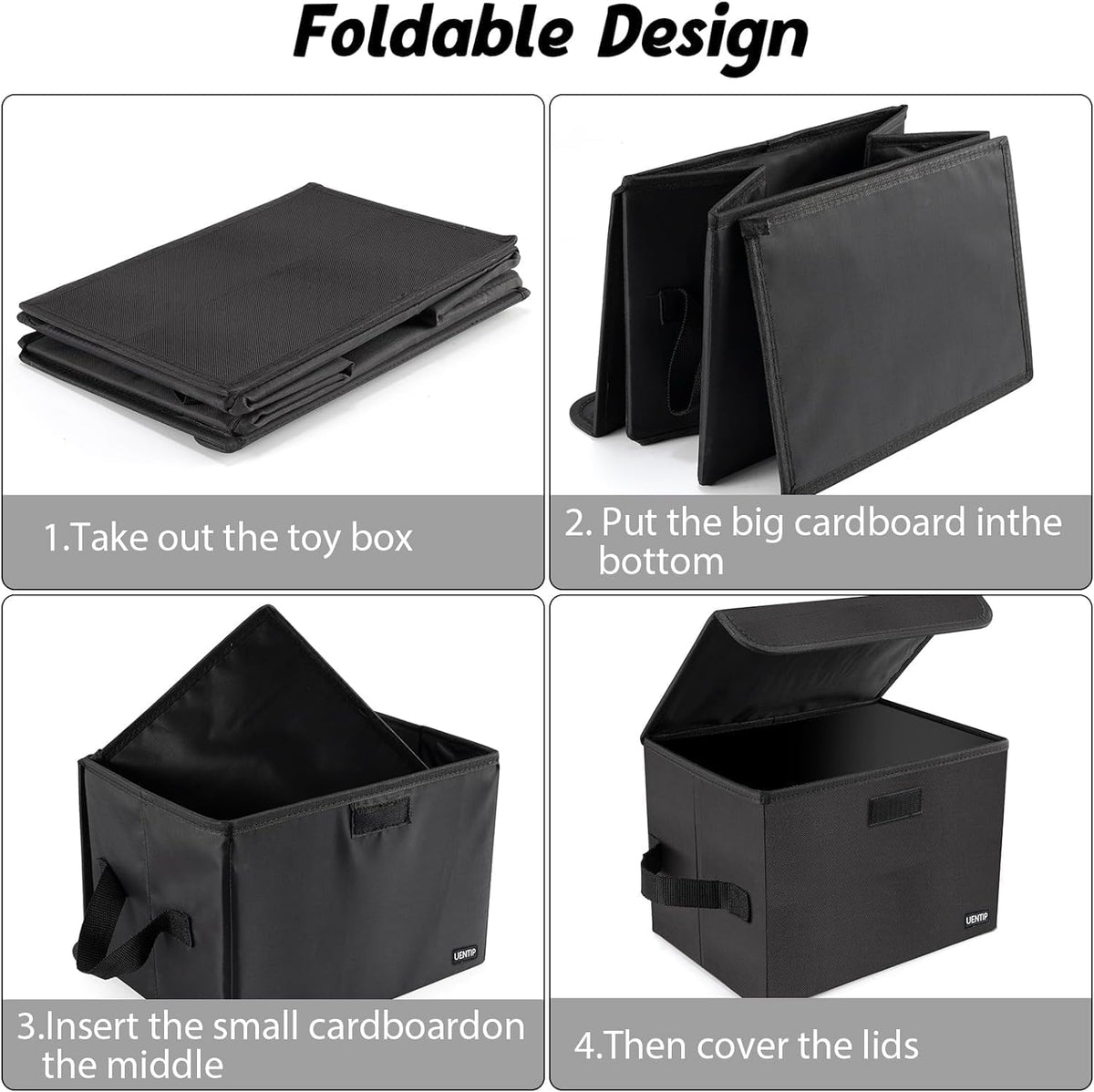 Vinyl Record Storage Box for 12 Inch LPs, Holds up to 80 Albums, Collapsible Storage Crate with Lid & Handles for