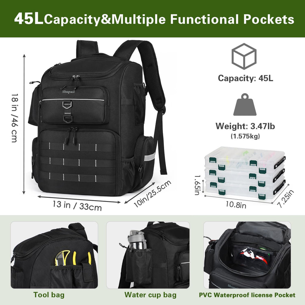 Fishing Backpack with Rod Holder | Large, Water Resistant, Tackle Storage Bag, Fishing Gear, Gifts for Men