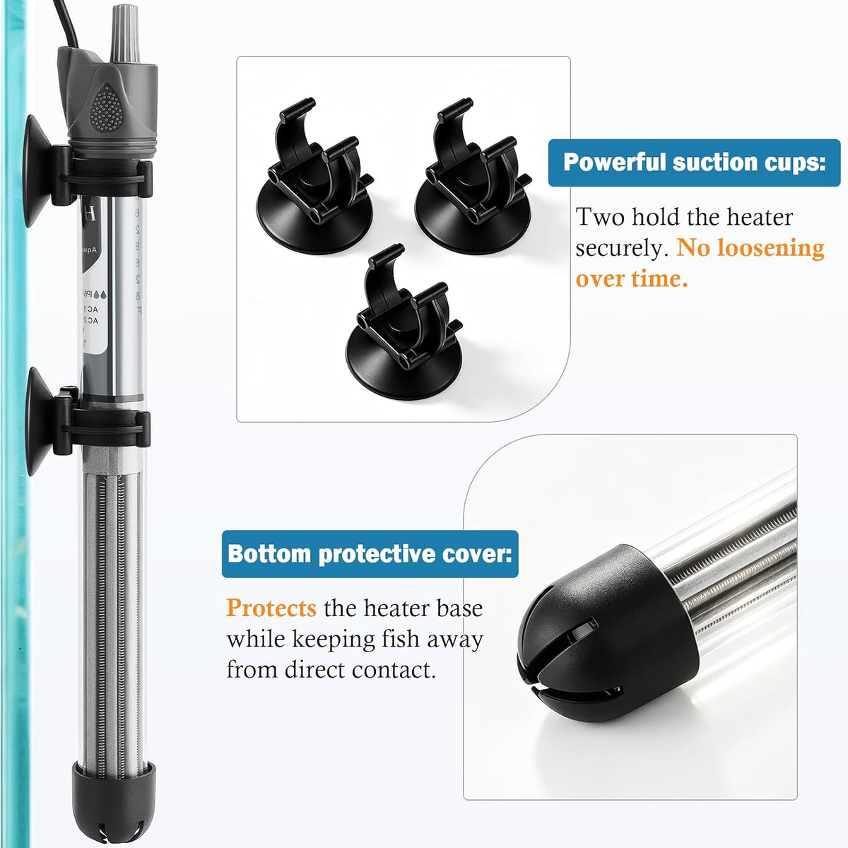 200W Adjustable Aquarium Heater, Submersible Fish Tank Heater Thermostat with Suction Cups for 30-45Gal