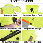 Reflective Rain Coat, Waterproof ANSI Class 3 Hi Vis Trench Coat