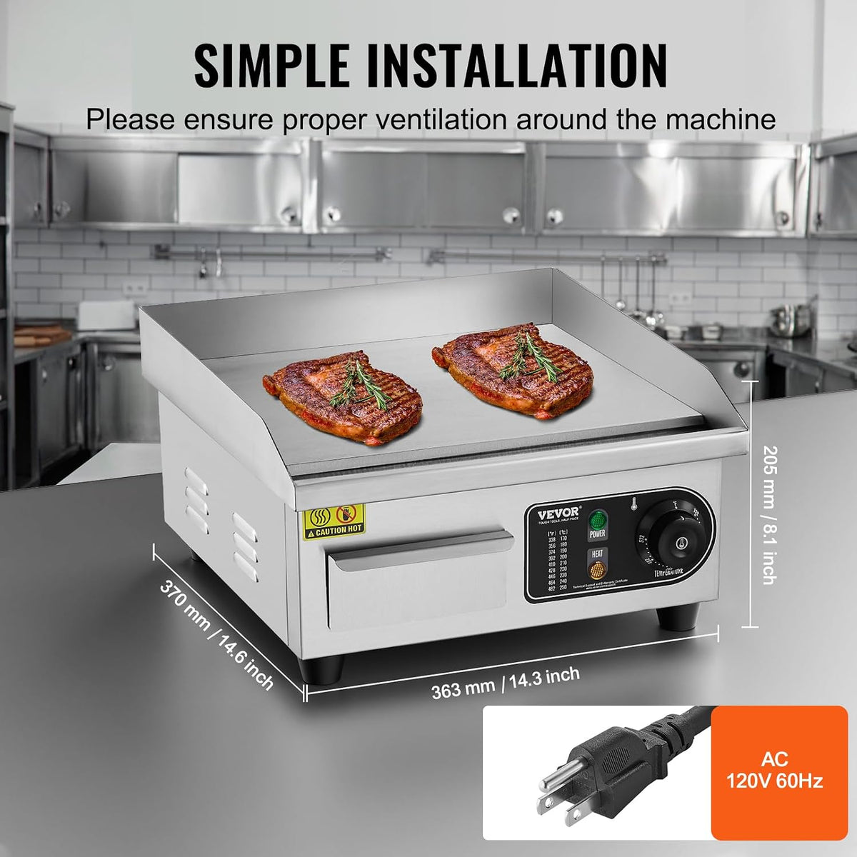 Commercial Electric Griddle, 14", Countertop Flat Top Griddle
