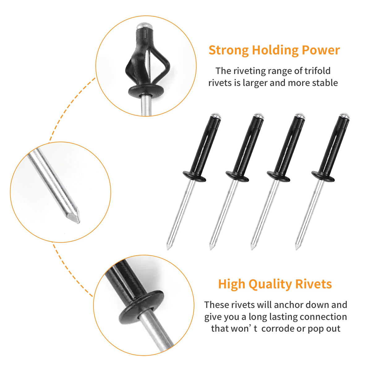 3/16"x1" Black Tri-Fold Kayak Rivets -120Pcs, Exploding Aluminum Pop Rivets