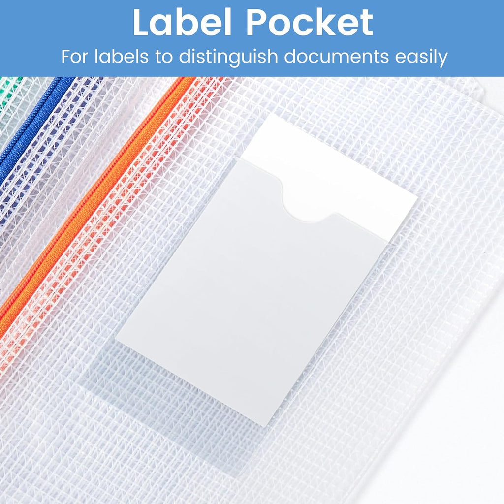 24 Pack Mesh Zipper Pouch Bags with Label Pocket, A6 (9.1×4.7 in) Small Pencil Case Pouch for Organizing, Clear