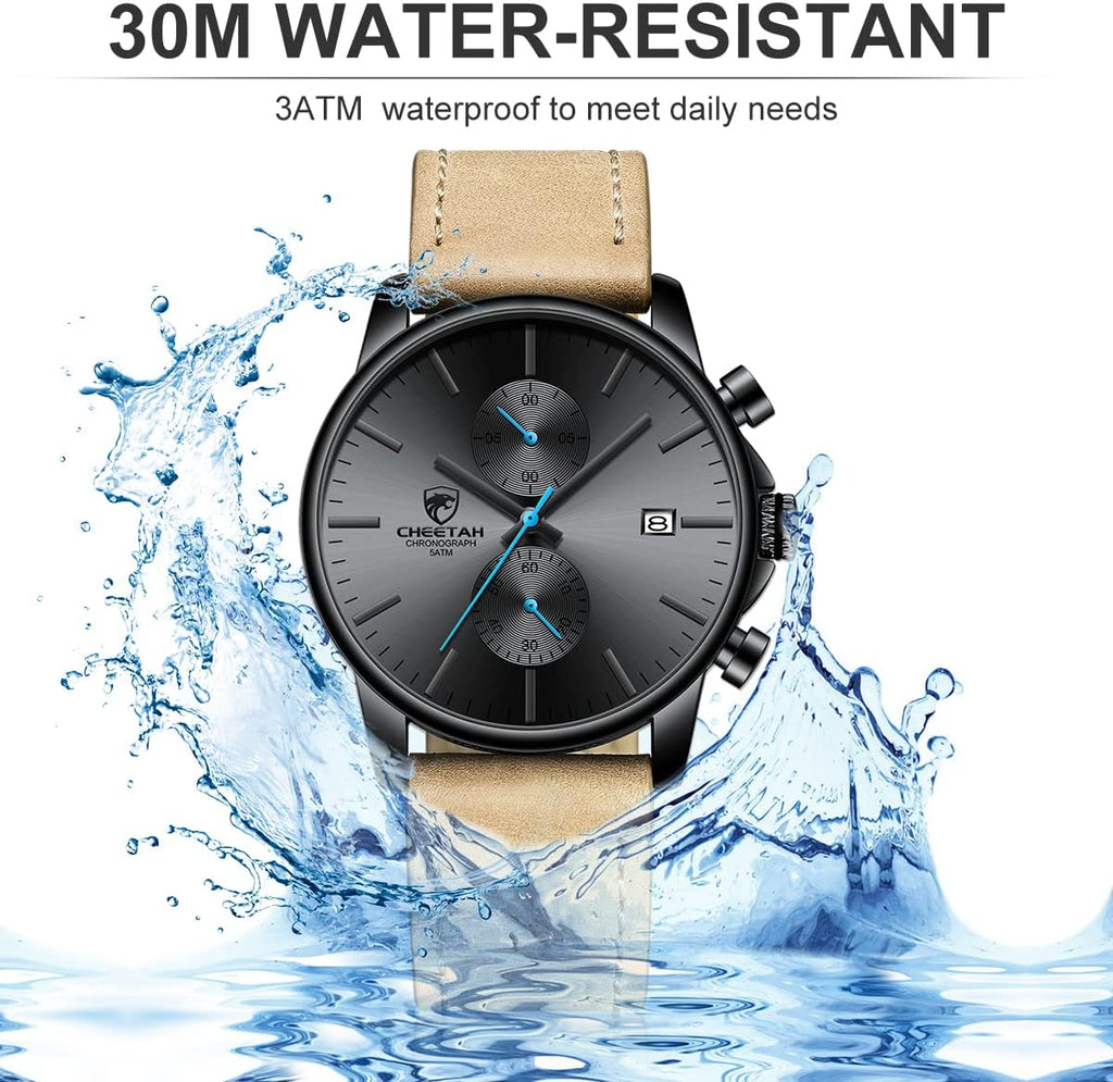 Mens Watch Fashion Sleek Minimalist Quartz Analog Mesh Stainless Steel Waterproof Chronograph Watches for Men with