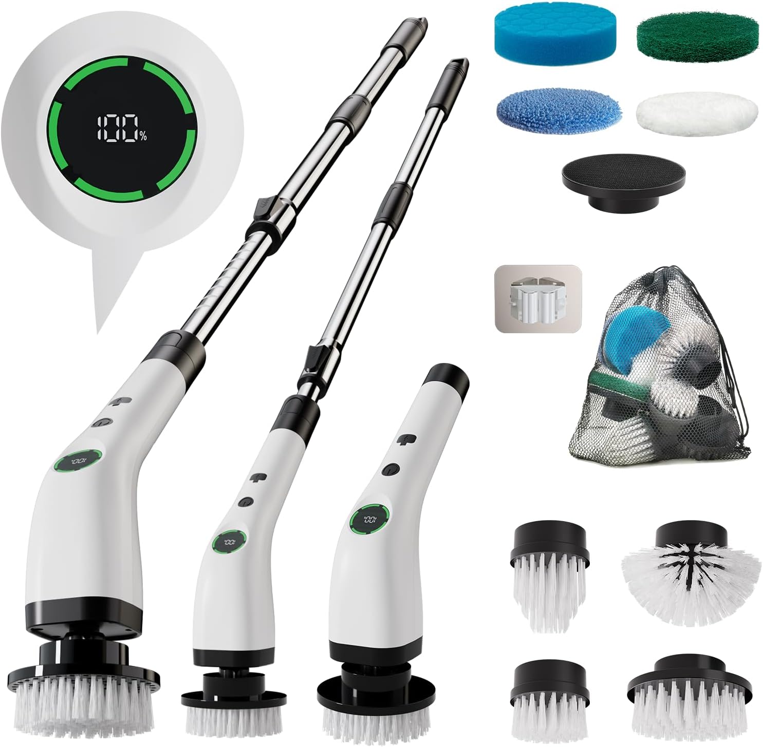 Electric Bathroom Cleaning Brush, Cordless Spin Scrubber Full Body Waterproof IPX7 with Adjustable Handle, 8