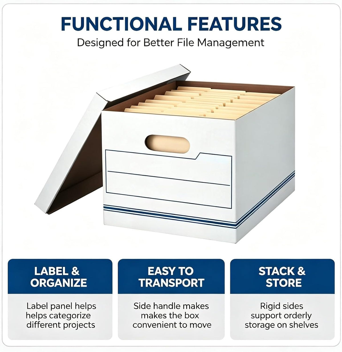 File Box with Lids 10 Pack White Cardboard Letter/Legal Size Storage Box