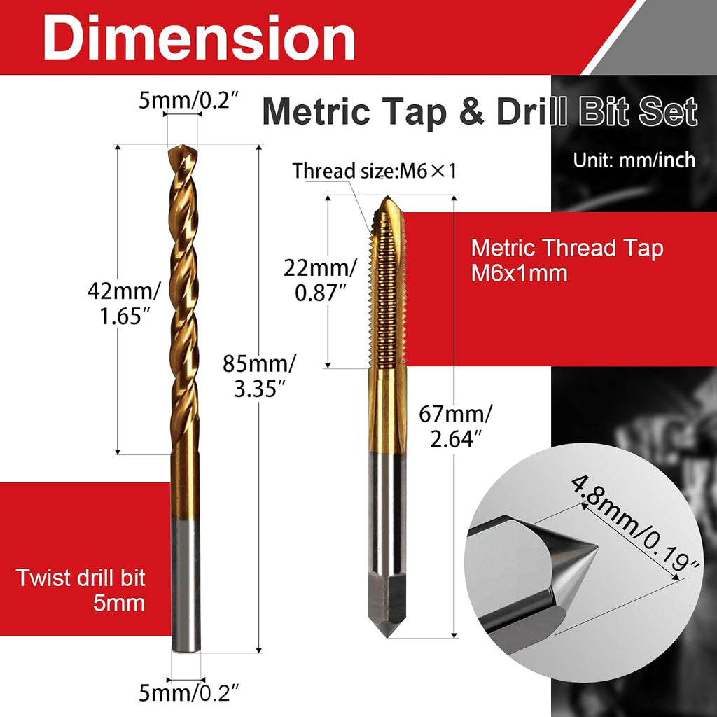 M6 x 1 Tap and 5.0mm Drill Bit Set, HSS M2 Taps and M35 Cobalt Drill Bits