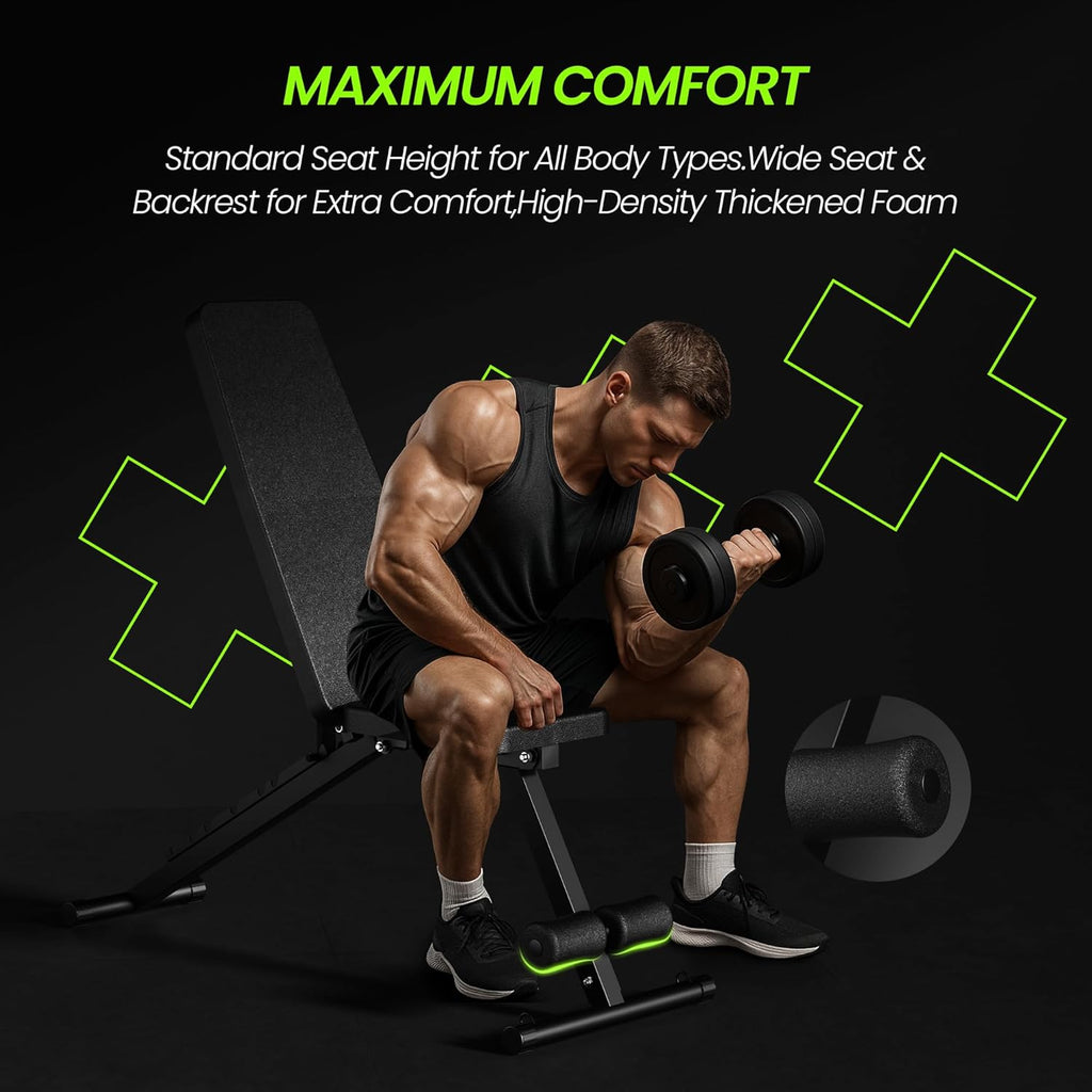 Adjustable Weight Bench for Home Gym, Foldable Workout Bench for Full Body Fitness Dumbbell Exercise, 600LBS Incline