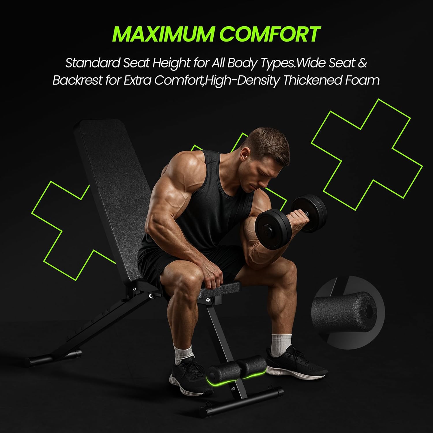 Adjustable Weight Bench for Home Gym, Foldable Workout Bench for Full Body Fitness Dumbbell Exercise, 600LBS Incline