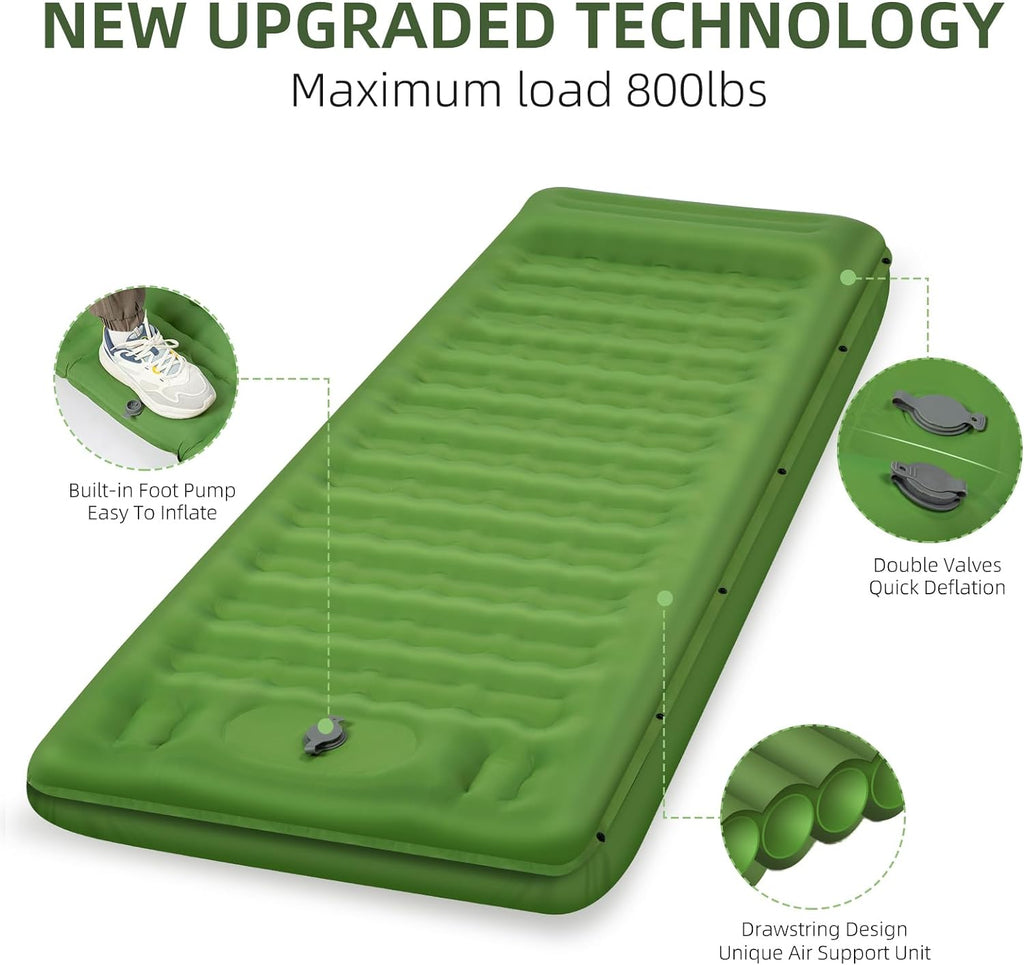 Camping Sleeping Pad, Extra Thick 5 Inch Camping Mat with Pillow Built-in Foot Pump Inflatable Sleeping Pads Compact