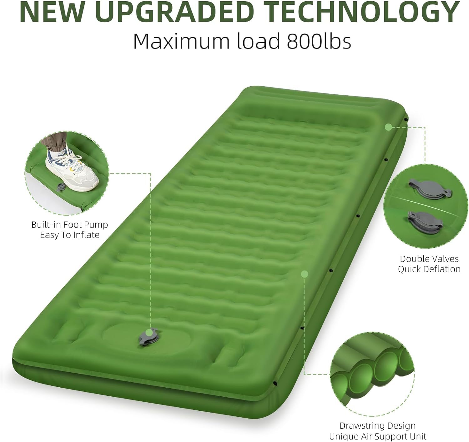 Camping Sleeping Pad, Extra Thick 5 Inch Camping Mat with Pillow Built-in Foot Pump Inflatable Sleeping Pads Compact