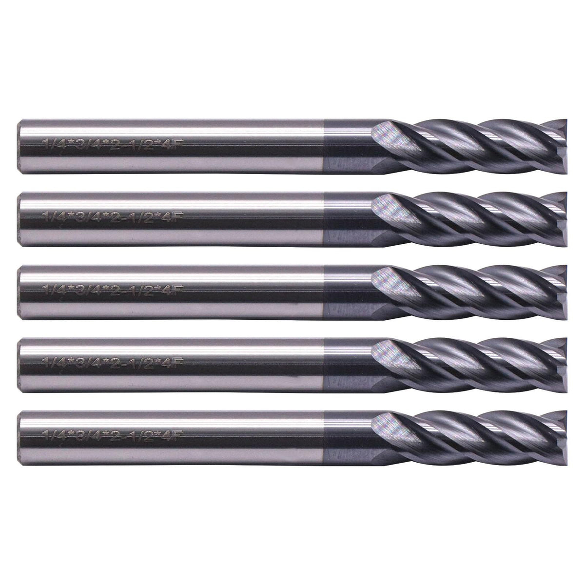 SEFHLI 4 Flute Solid Carbide Square End Mill Set(5Pcs, 1/4in), AlTiN Coated