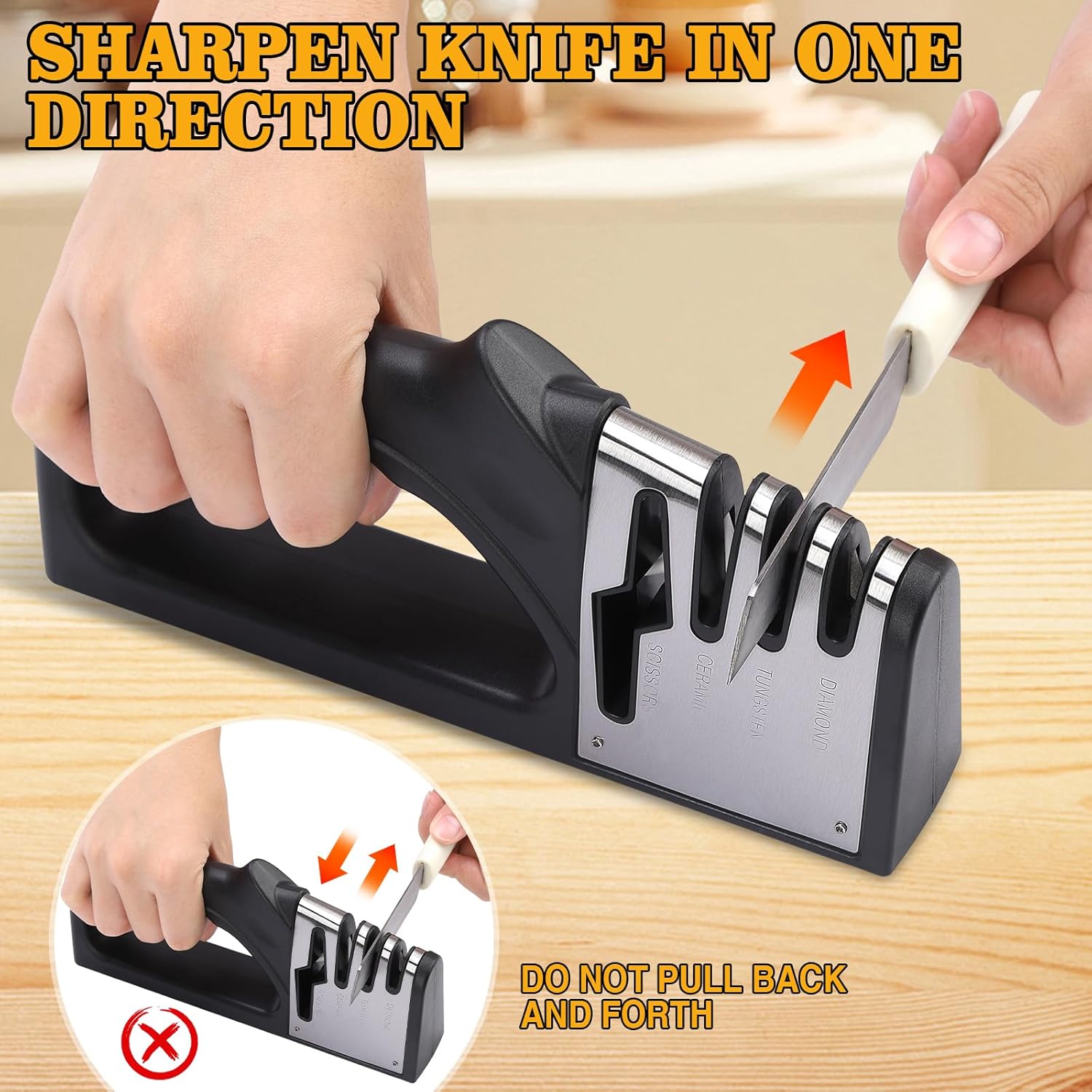 4-in-1Manual Knife Sharpener Suitable for kitchen knives, fruit knives, steel knives, scissors, and 3-level precision