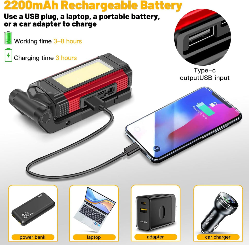 Rechargeable LED Magnetic Work Light 2 Pack, Portable Tool Gifts for Men, 7 Flashlight Modes with Kickstand and