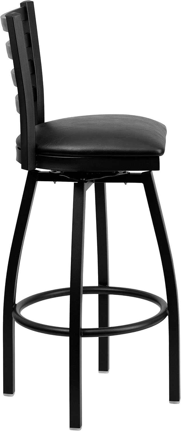 Black Ladder Back Swivel Metal Barstool, 2-Pack