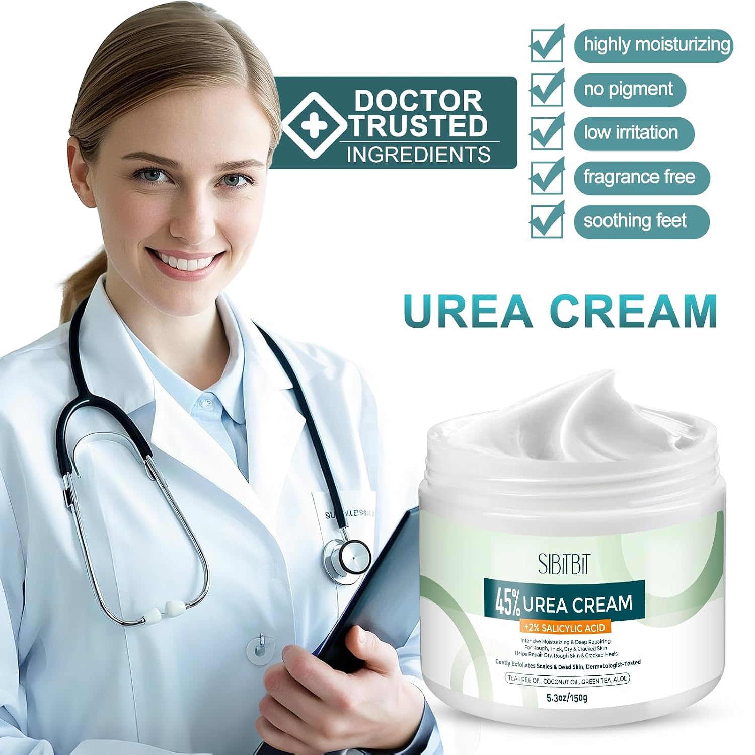 Urea Cream 45% for Feet with Maximum Strength Moisturizing, with 2% Salicylic Acid, for Dry and Cracked Heel, Foot