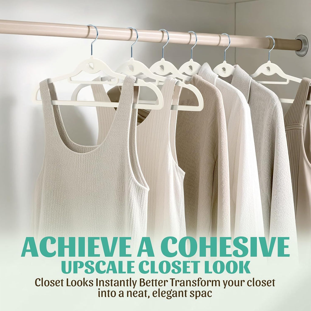 Velvet Hangers 30 Pack, Ivory Slim Non-Slip Clothes Hangers | With 360° Swivel Hook and Cascading Hooks; Space Saving