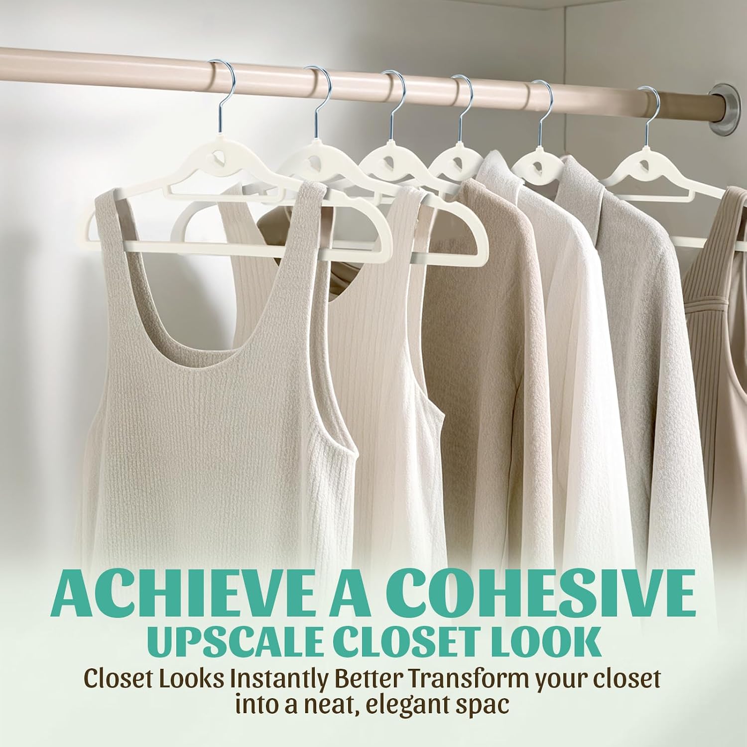 Velvet Hangers 30 Pack, Ivory Slim Non-Slip Clothes Hangers | With 360° Swivel Hook and Cascading Hooks; Space Saving