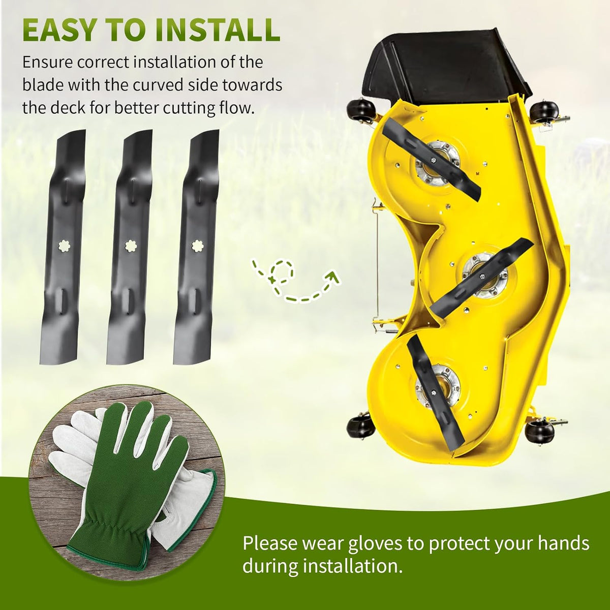 GY20852 Mower Blades Fit for John Dee re 48" Lawn Mower, GX21784 High Lift Mower Blades Compatible with 145 155C D140 D150 D160 LA130 LA140 LA145, Replace for GX21785 AM137757 AM141035, 3 Pack