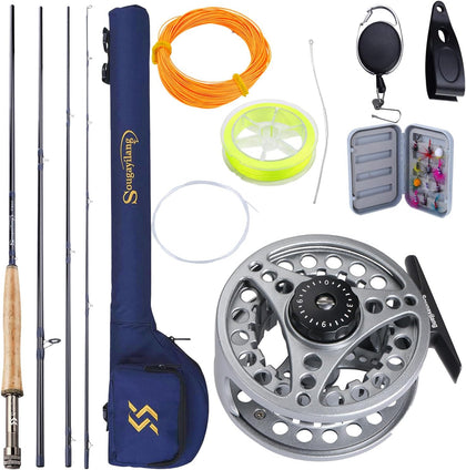 5/6 Weight 9ft Fly Rod, 4-Piece Graphite Rod, Die Cast Aluminum Reel, Carrying Case, Fly Box & Fishing Flies Combo
