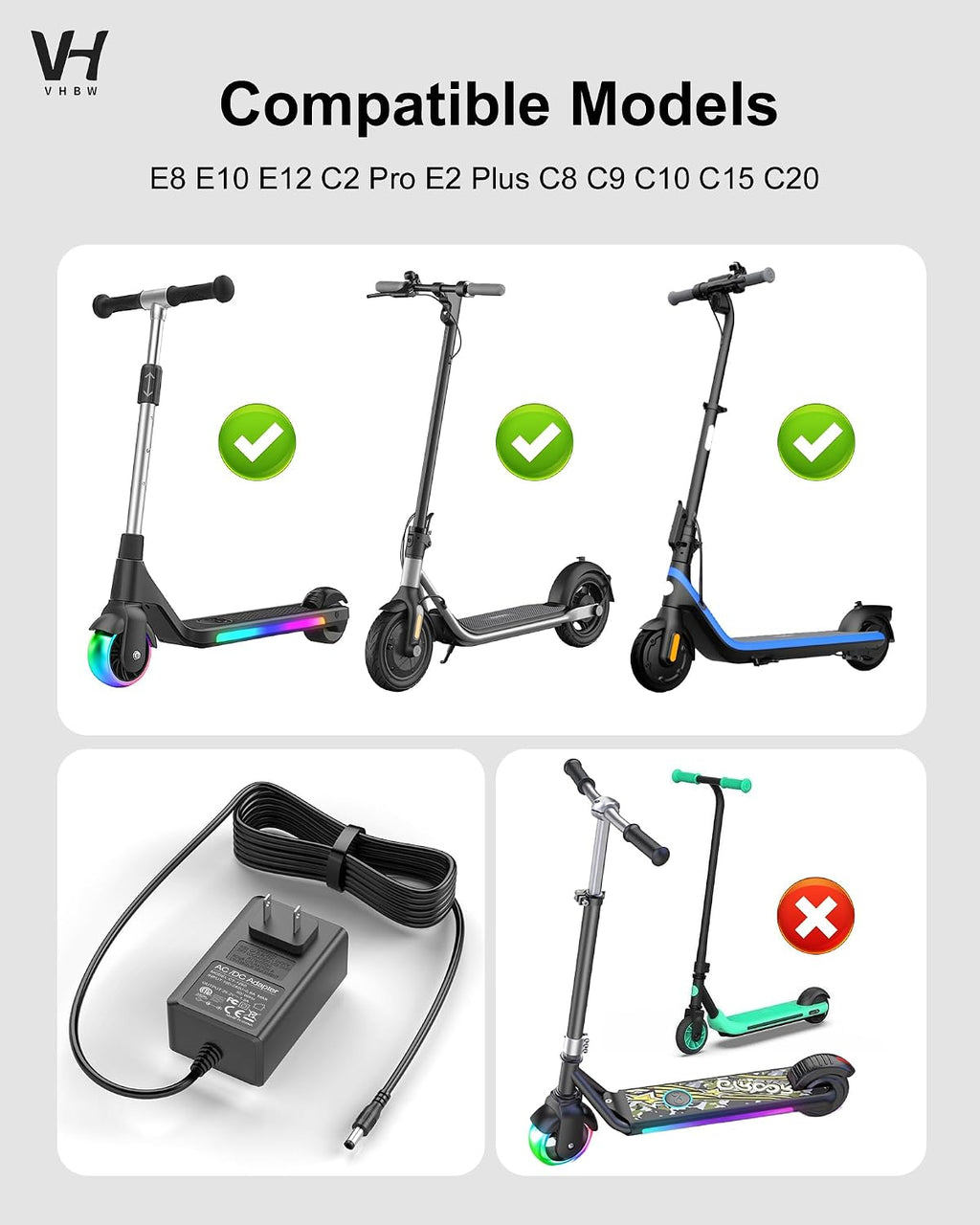 VHBW 25.2V 1.5A Charger for Segway Ninebot C2 Pro E2 Plus Scooter