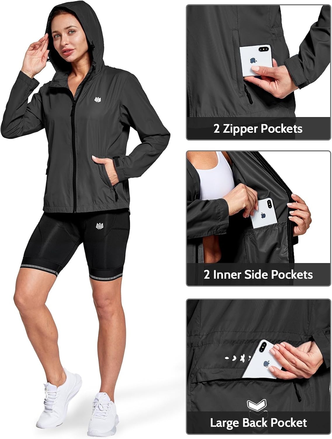 Womens Running Cycling Windbreaker Reflective Jackets Hooded