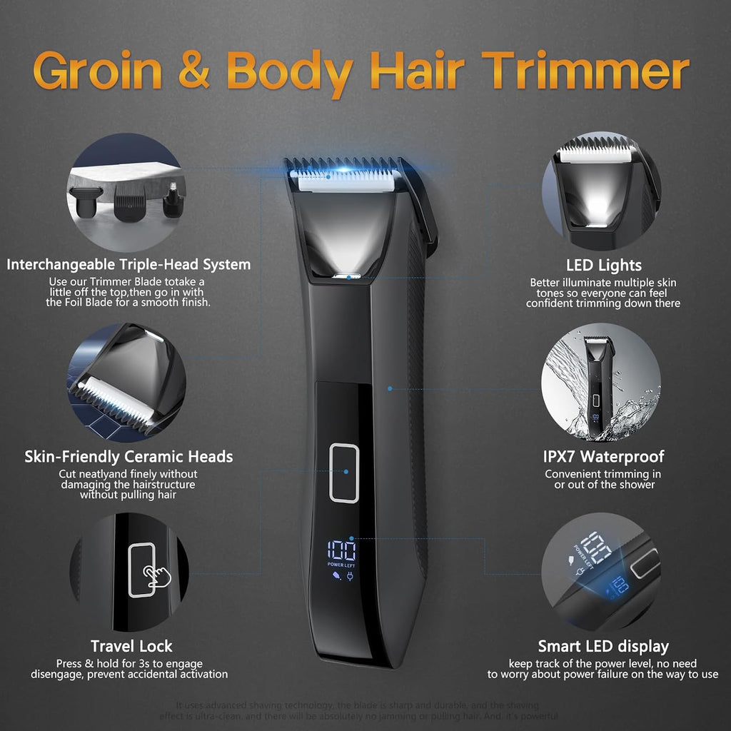 Manscape Body & Beard Trimmer for Men, IPX7 Waterproof Groomer Kit | LED Light Groin & Body Hair Trimmer, Ball