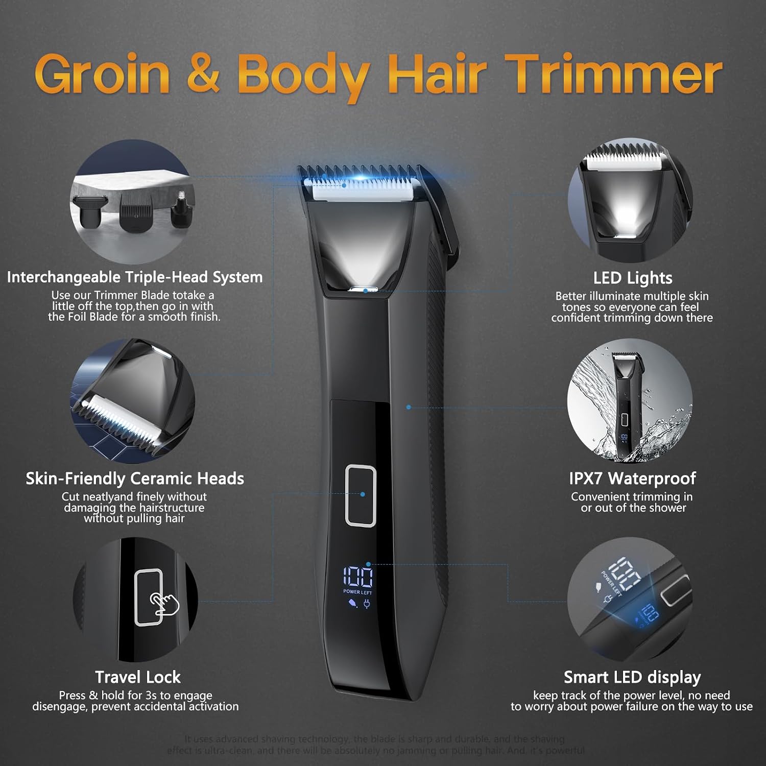 Manscape Body & Beard Trimmer for Men, IPX7 Waterproof Groomer Kit | LED Light Groin & Body Hair Trimmer, Ball