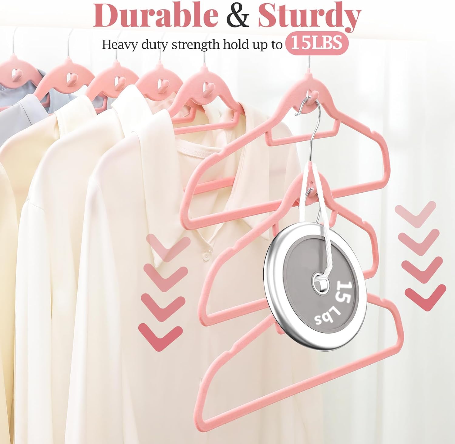 Velvet Felt Stackable Hangers 50 Pack, Thin & Space Saving, Pink | Non Slip, 15Lbs Capacity Heavy Duty With 360°