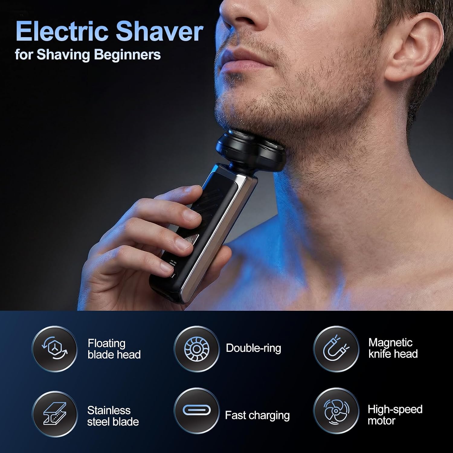 5-Pack Electric Rotary Shavers for Men 3D Floating Head Rotary Razor USB-C Rechargeable Easy Clean Magnetic Head